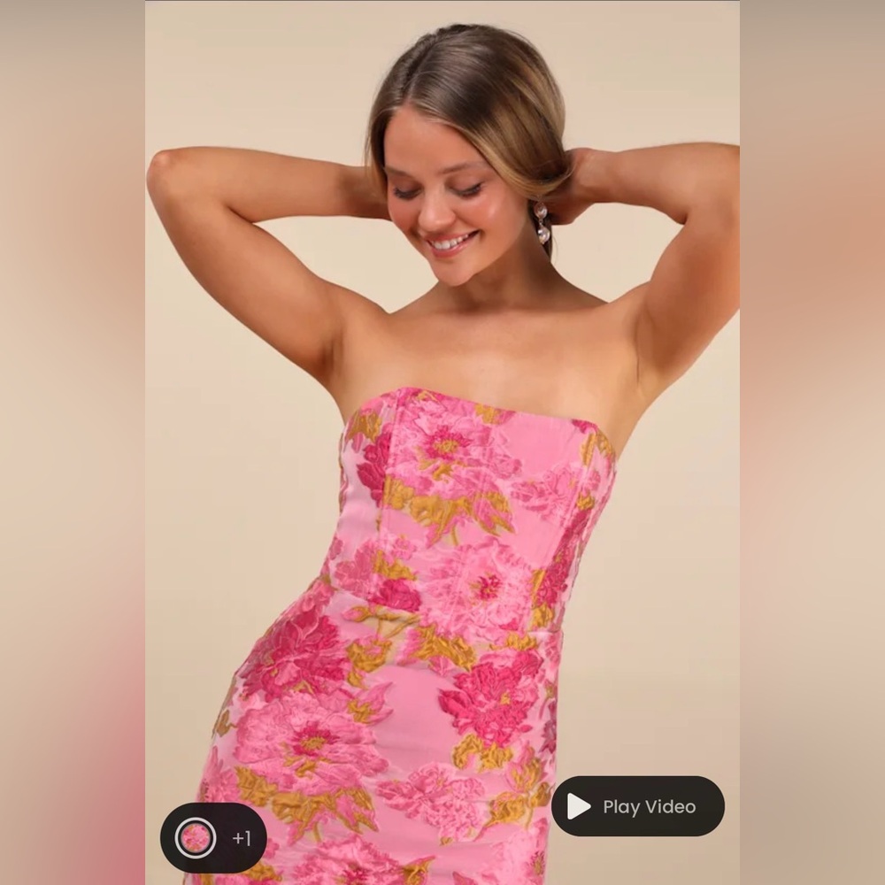 Lulus Upgraded Event Pink Jacquard Strapless Bustier Midi Dress - Size S - Picture 4 of 9